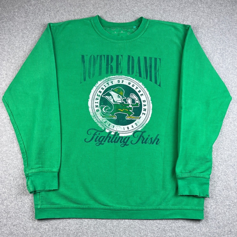 Notre Dame Thermal Shirt Women's Large Pressbox Green Textured College Crewneck
